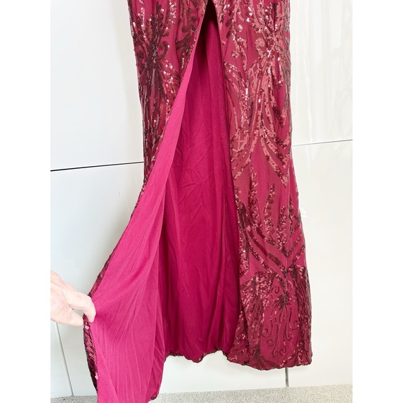 Miss Ord Red Sequin Formal Gown Size XL Full Length Front Slit Prom Wedding NWT - Picture 3 of 11